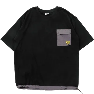 ポケット＆ドロスト付きTシャツブラック